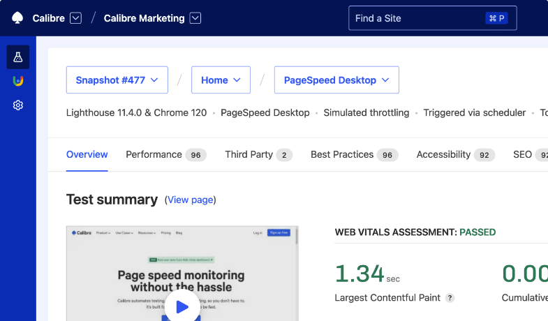 Metric chart for Largest Contentful Paint for a selected Site
